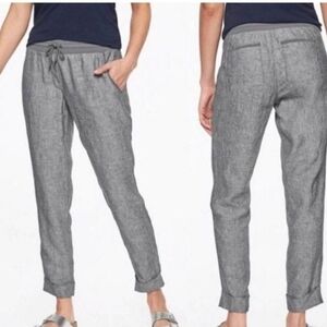 Athleta "Bali" Linen elastic Drawstring Chambray blue pants size 4 elastic waist